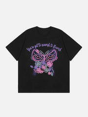 Line Flower Butterfly Print Tee