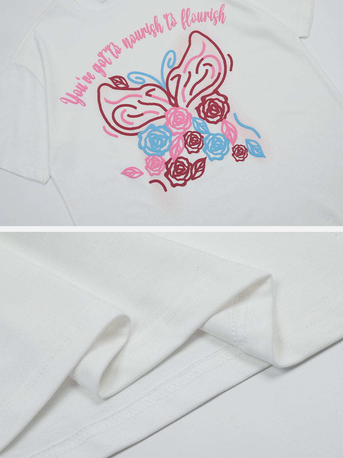 Line Flower Butterfly Print Tee