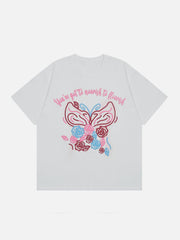 Line Flower Butterfly Print Tee