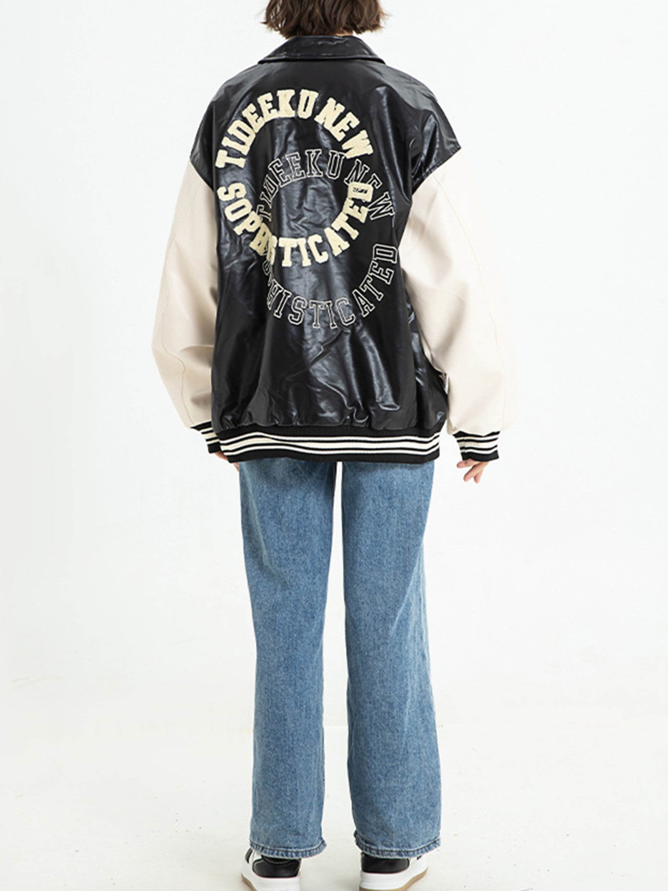 Loose PU Leather Jacket - 1888