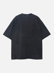 Lockeres, gewaschenes T-Shirt mit geripptem Retro-Print 