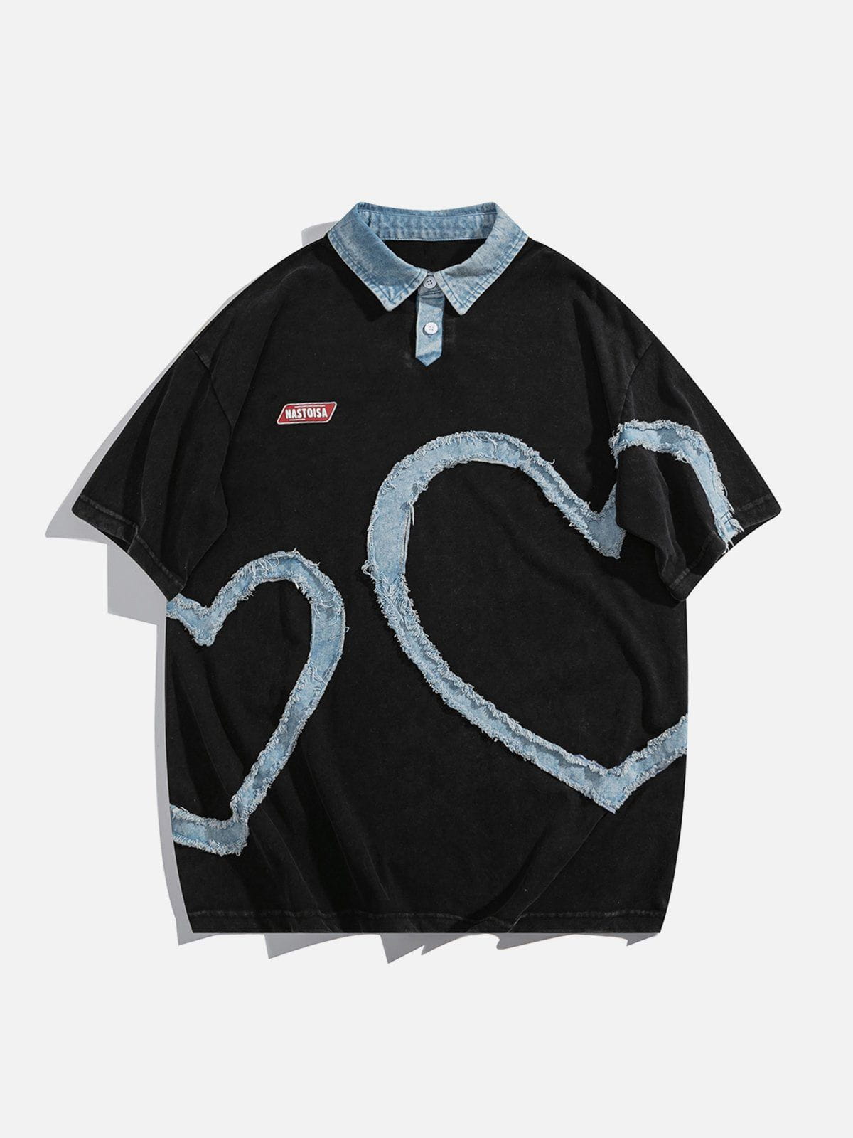 Love Denim Patch Embroidery POLO Tee