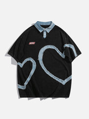 Love Denim Patch Embroidery POLO Tee