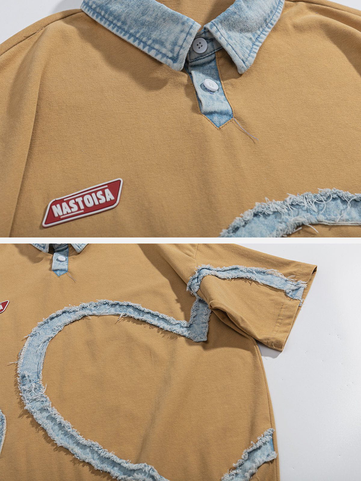 Love Denim Patch Embroidery POLO Tee