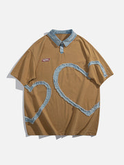 Love Denim Patch Embroidery POLO Tee
