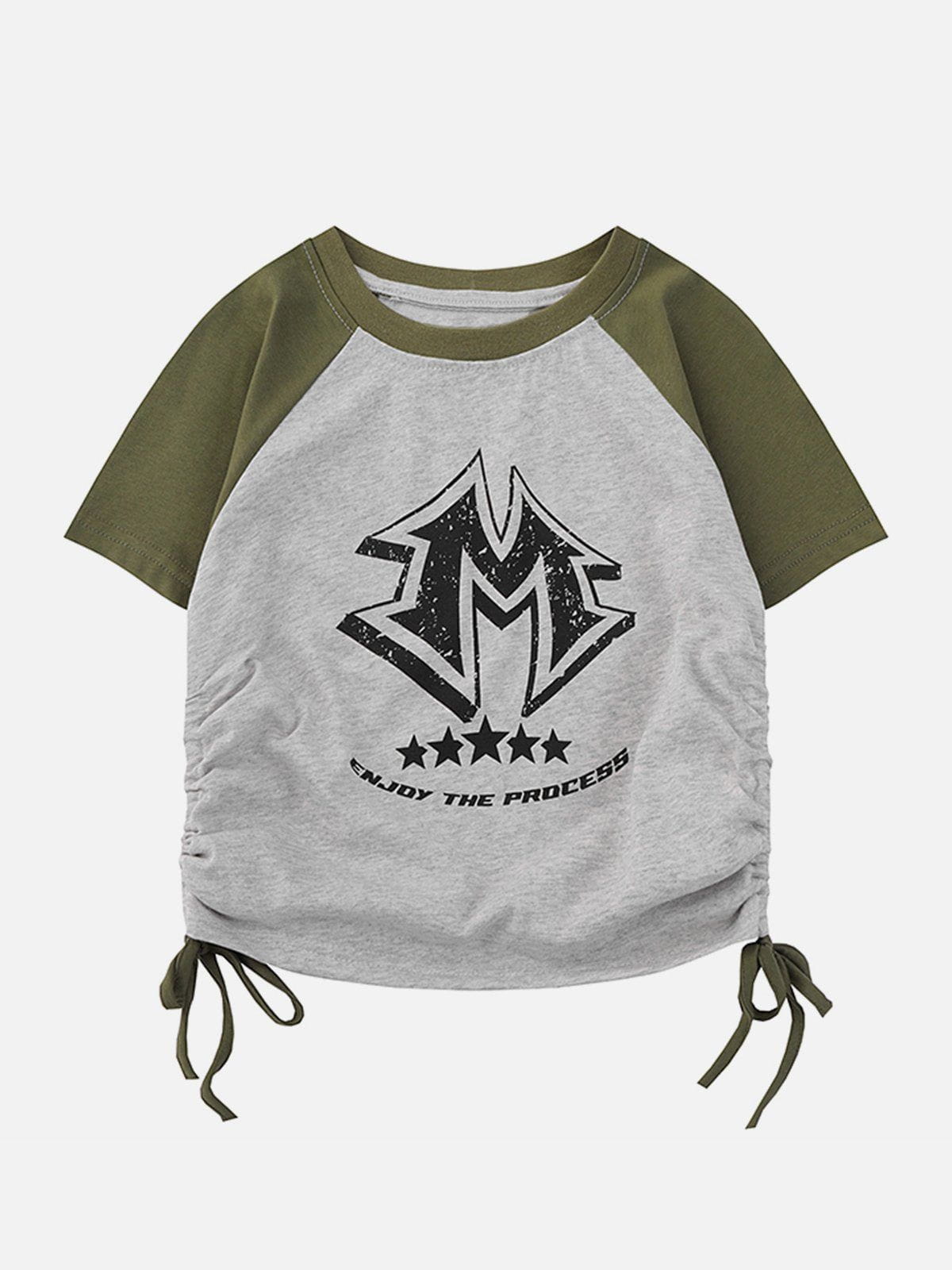 M Letter Print Drawstring Tee
