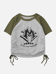 M Letter Print Drawstring Tee