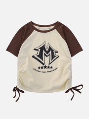 M Letter Print Drawstring Tee