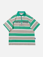 Multicolor Stripe Embroidered Letter POLO Tee