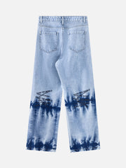 Niche Design Letter Embroidered Tie-dye Gradient Jeans