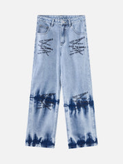 Niche Design Letter Embroidered Tie-dye Gradient Jeans