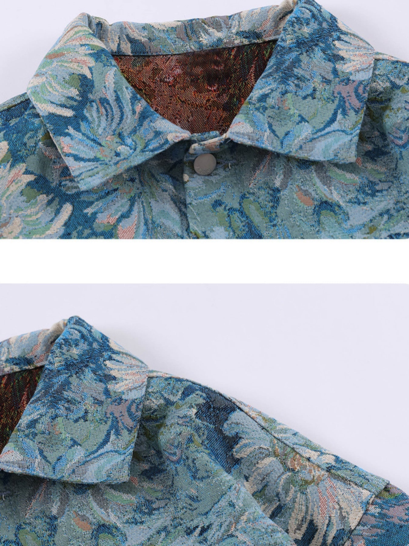 Oil Painting Jacquard Flower Denim Jacket -1286