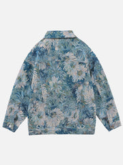 Oil Painting Jacquard Flower Denim Jacket -1286