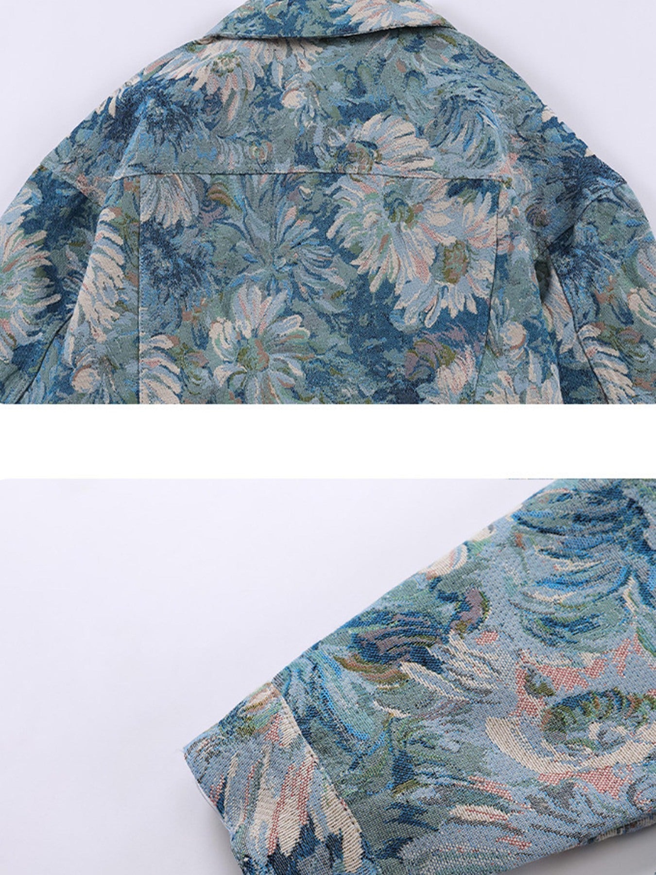 Oil Painting Jacquard Flower Denim Jacket -1286