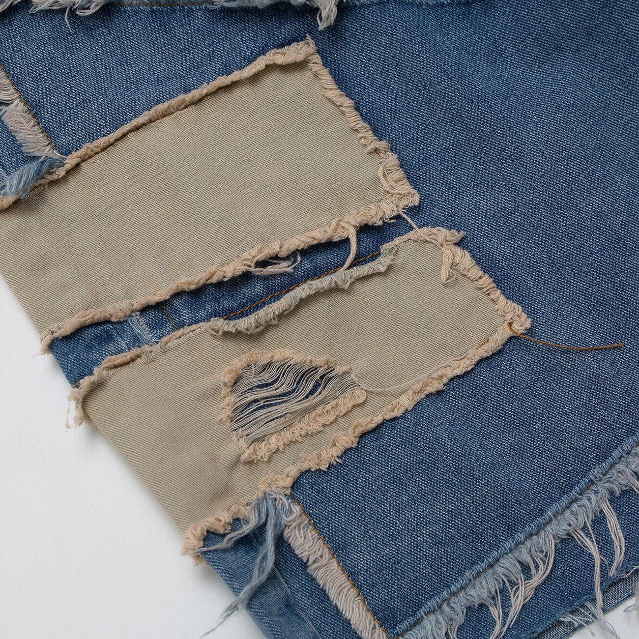 Patchwork Irregular Ripped Hole Denim Short -1249
