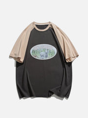 T-shirt à manches patchwork et imprimé mouton 