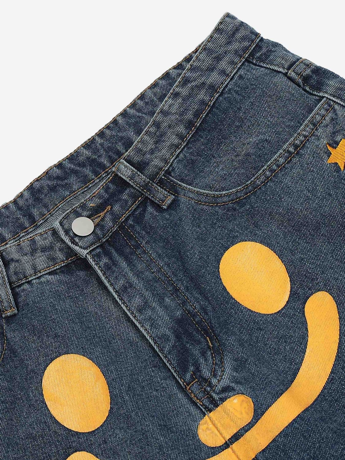 Personality Smiley Face Printed Jeans - 1978