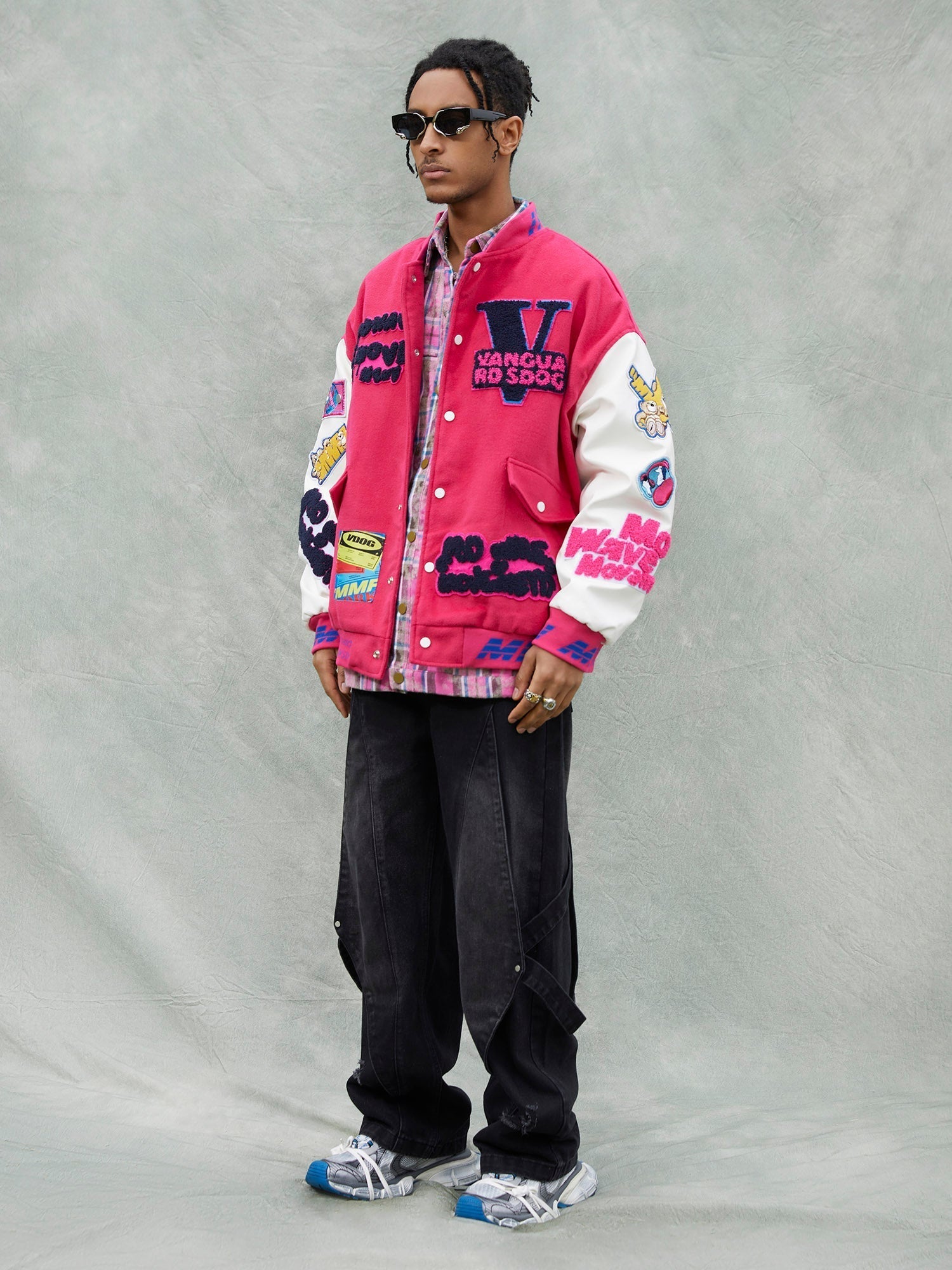 Pink Terry Patch Embroidered Hip Hop Baseball Jersey - 1965