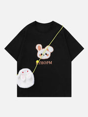 T-Shirt mit Kaninchen-Stickerei und Tasche 