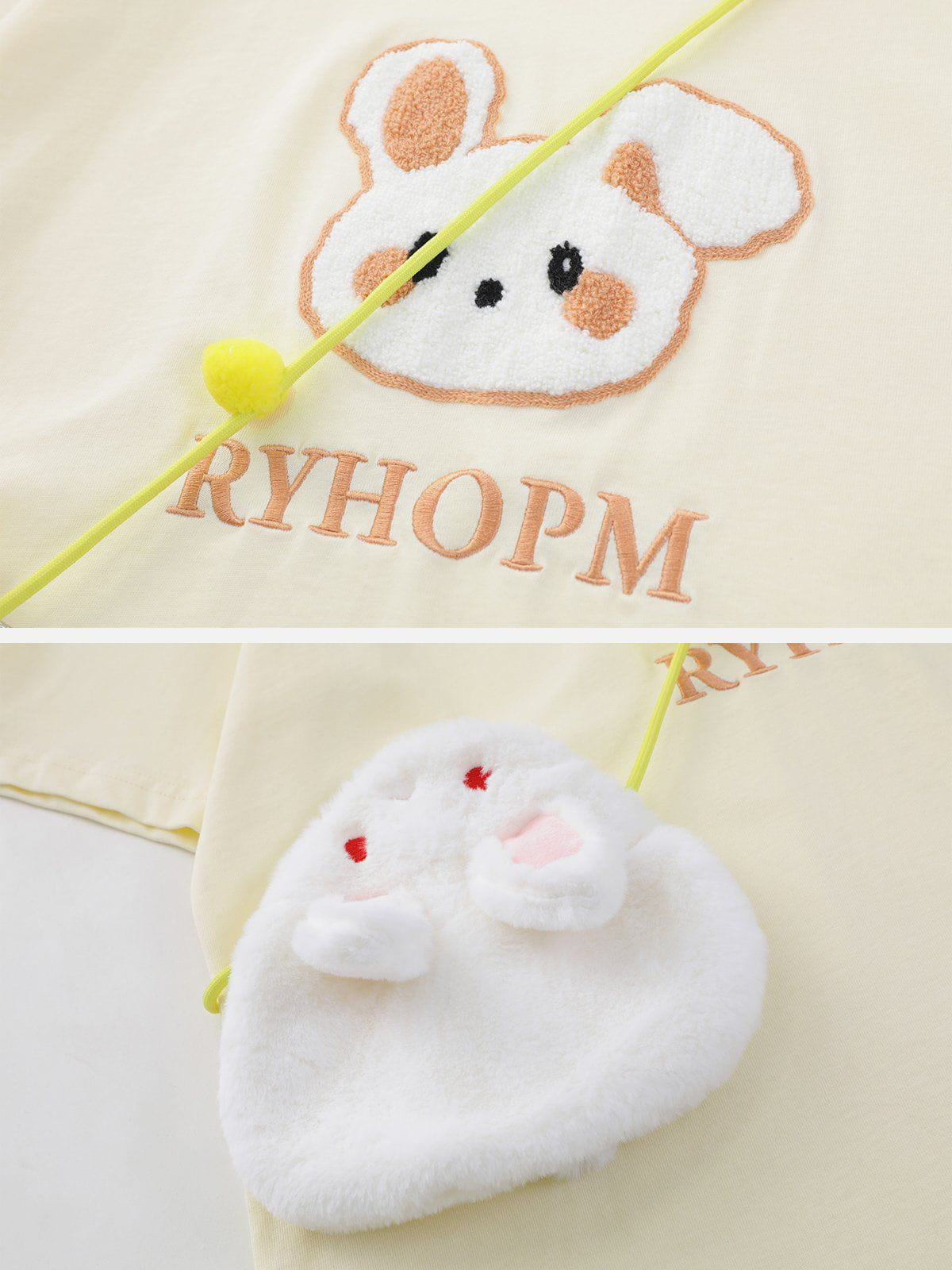 T-Shirt mit Kaninchen-Stickerei und Tasche 