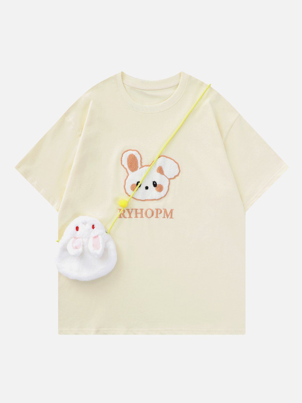 T-Shirt mit Kaninchen-Stickerei und Tasche 