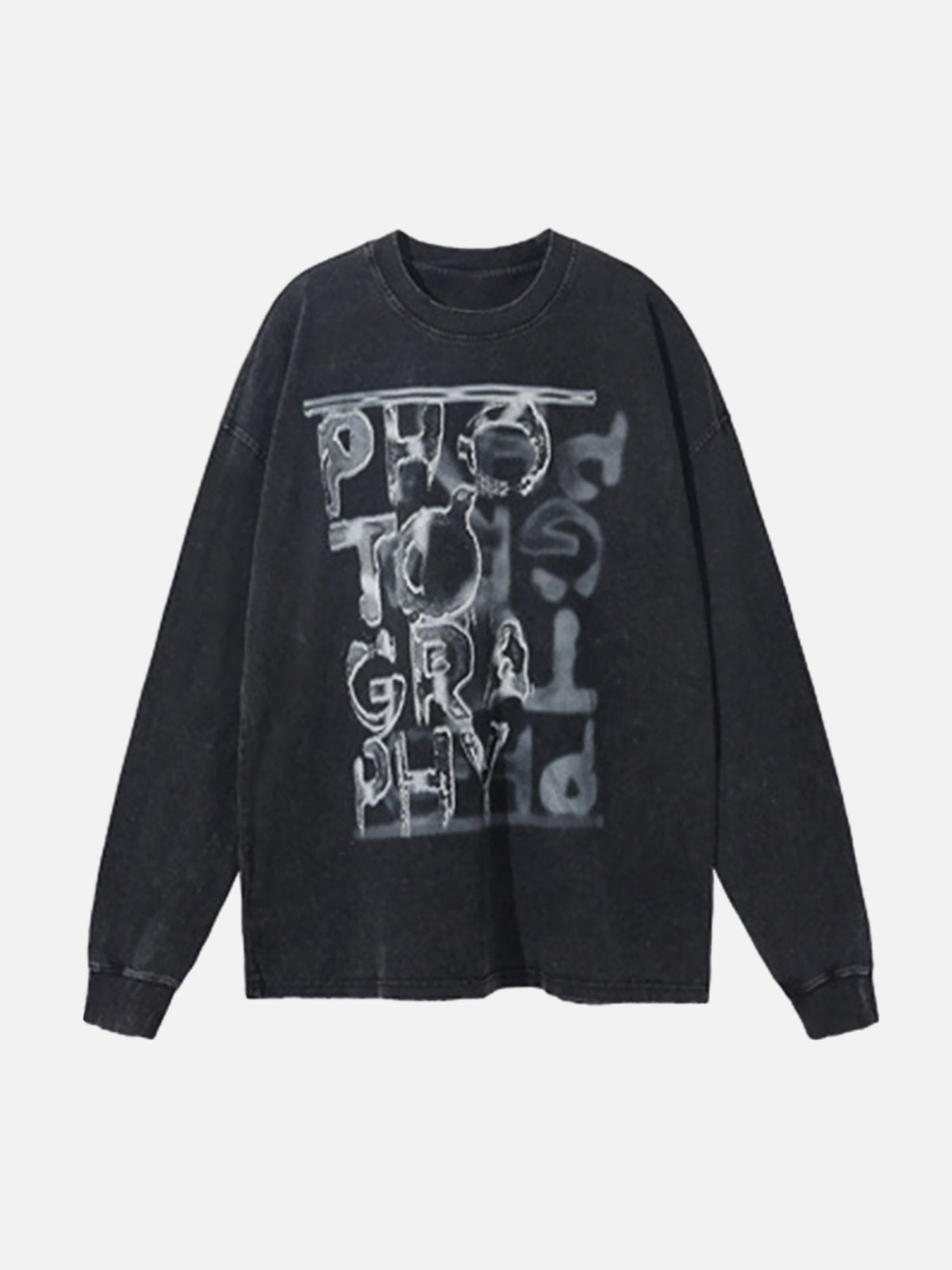 Retro Abstract Letters Washed And Distressed Long Sleeves