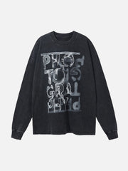 Retro Abstract Letters Washed And Distressed Long Sleeves