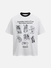 T-shirt imprimé style croquis rétro 