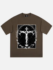 T-shirt rétro avec imprimé croix de Jésus 