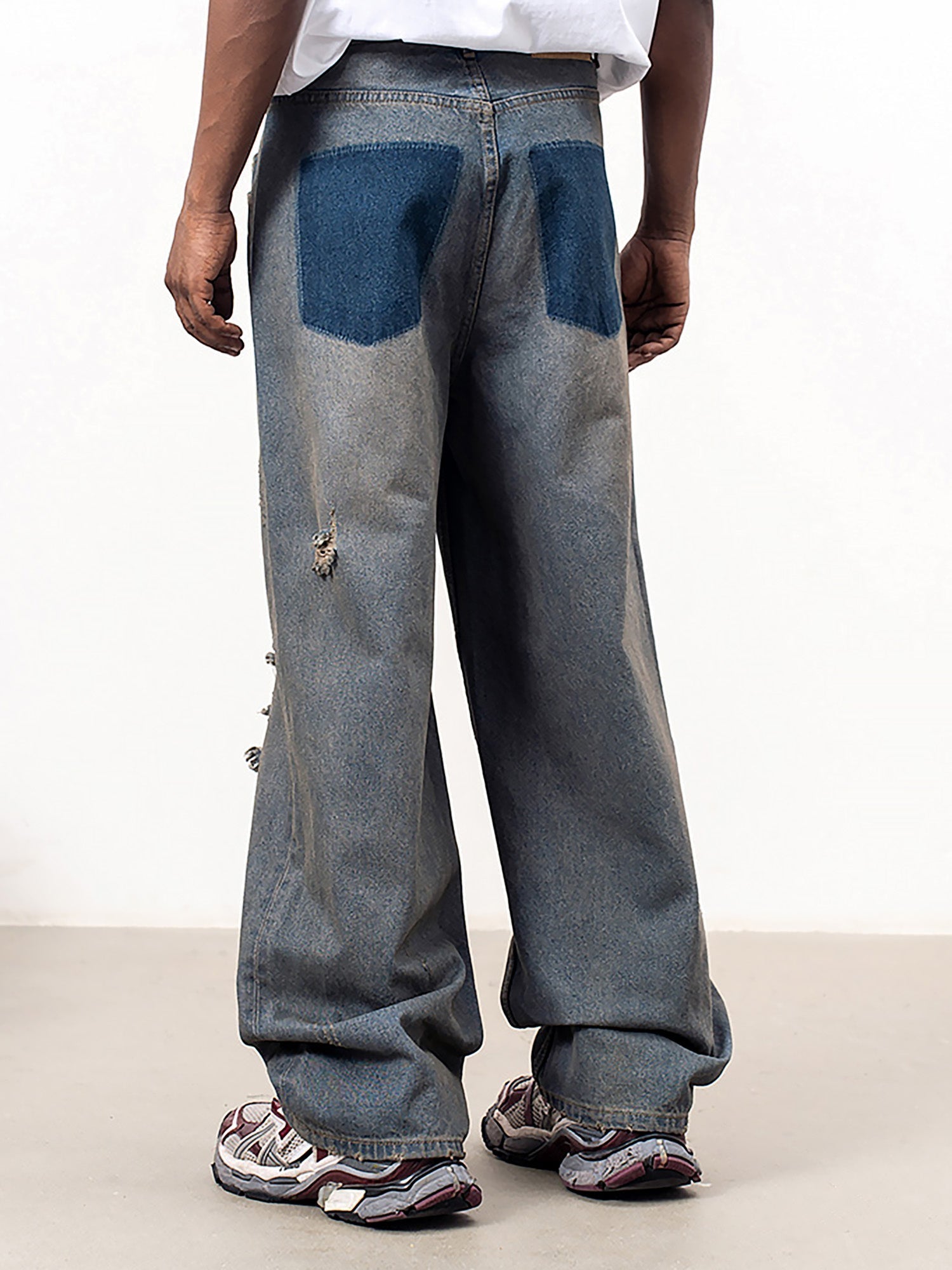 Reverse Pocket Mud Dyed Knife Cut Jeans