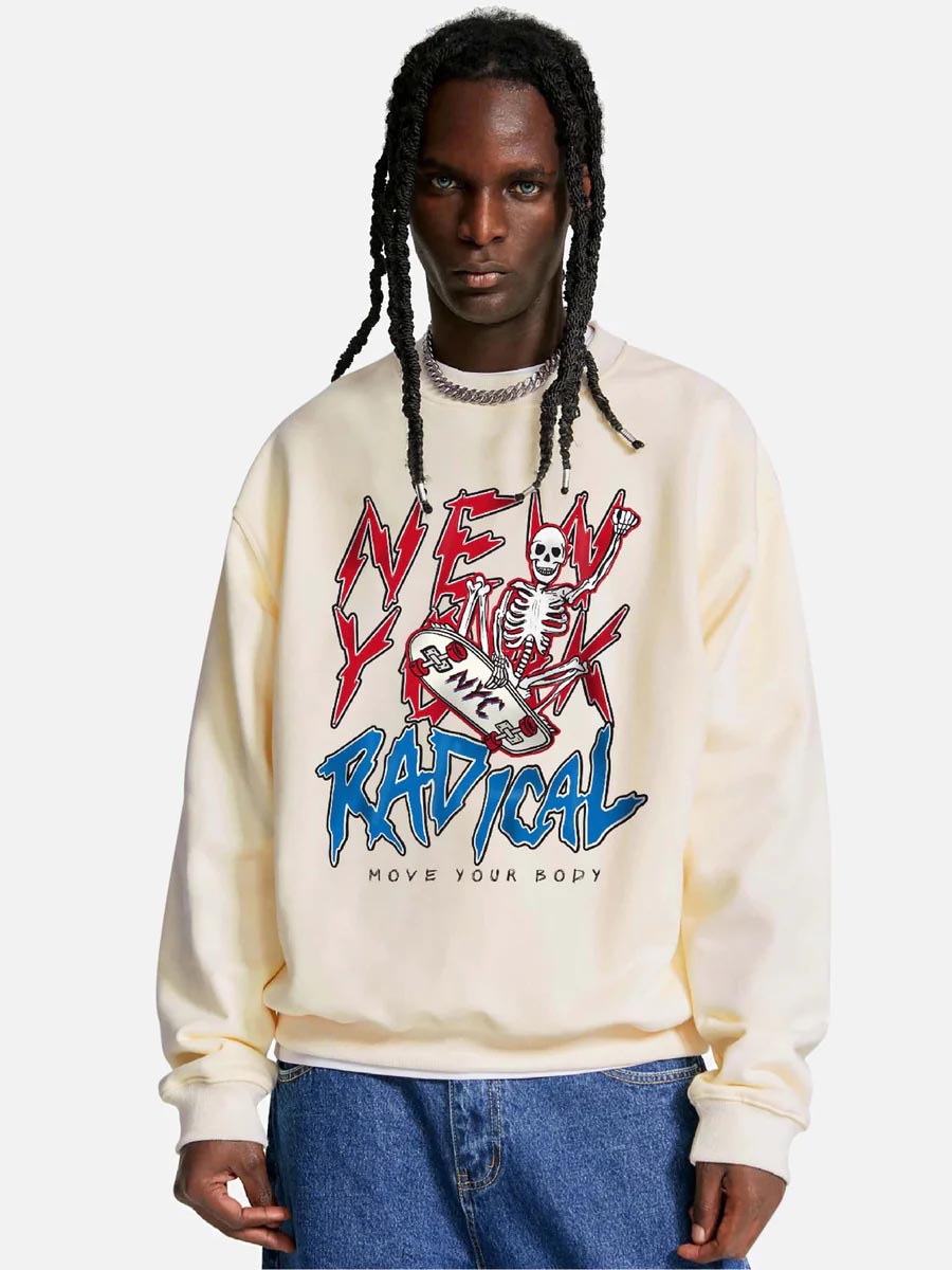 Skateboard Skull Pullover Crewneck Sweatshirt -1075