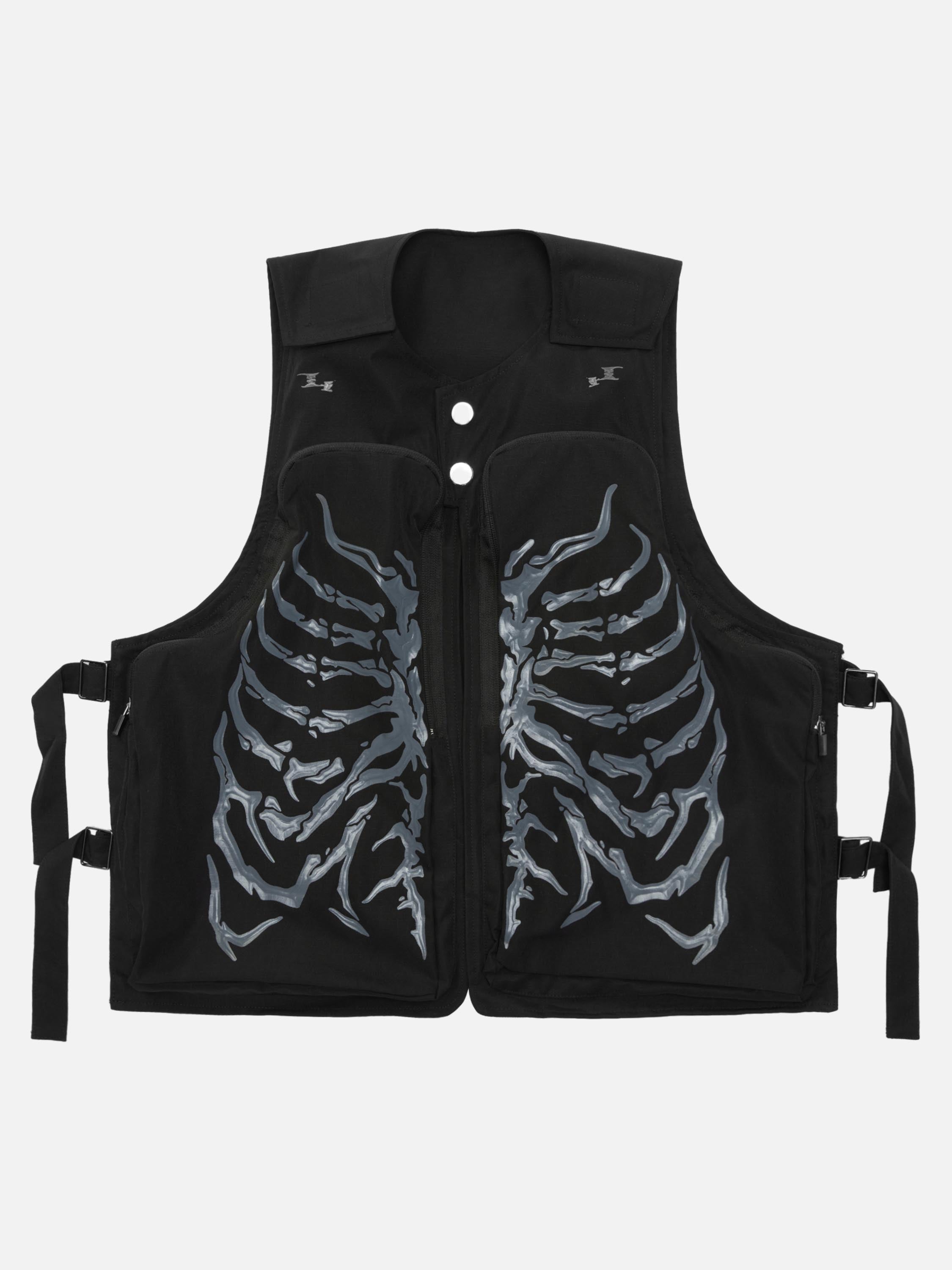 Skeleton Print Padded Cargo Vest -1201