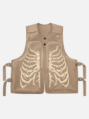 Skeleton Print Padded Cargo Vest -1201