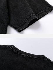 T-shirt délavé à imprimé tête de mort - 1588 