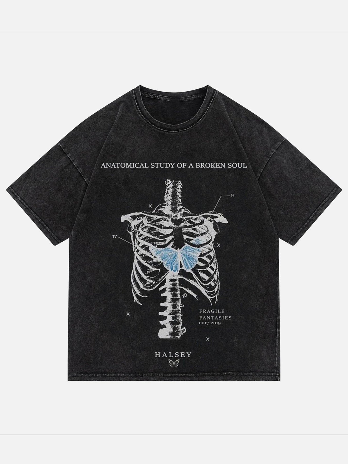 T-shirt délavé à imprimé tête de mort - 1588 