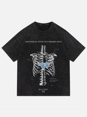 T-shirt délavé à imprimé tête de mort - 1588 