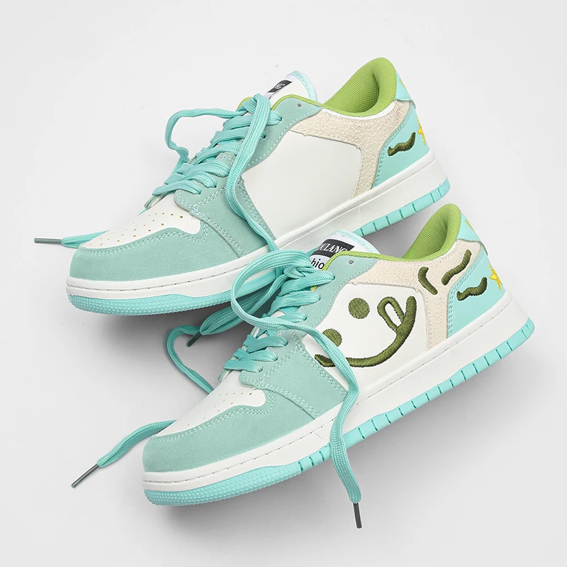 Smile Embroidery Sneakers Green Shoes