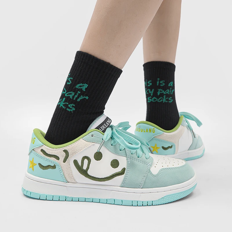 Smile Embroidery Sneakers Green Shoes