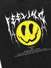 T-shirt délavé à imprimé sourire 