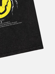 T-shirt délavé à imprimé sourire 