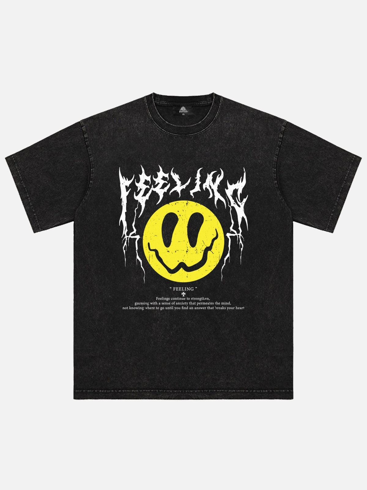 T-shirt délavé à imprimé sourire 