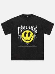 T-shirt délavé à imprimé sourire 