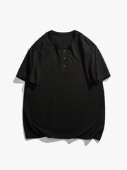 T-shirt en coton à boutons solides 