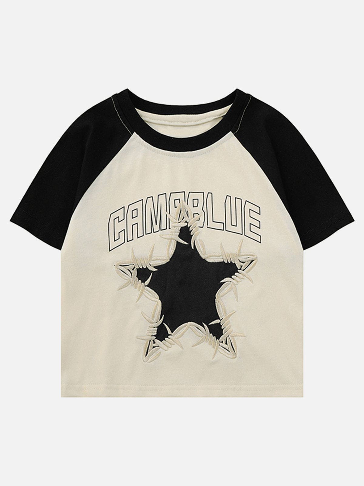 Patchwork-T-Shirt mit Sternenstickerei 