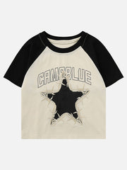 Patchwork-T-Shirt mit Sternenstickerei 