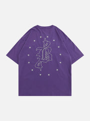 T-shirt délavé à lettres gothiques étoilées 