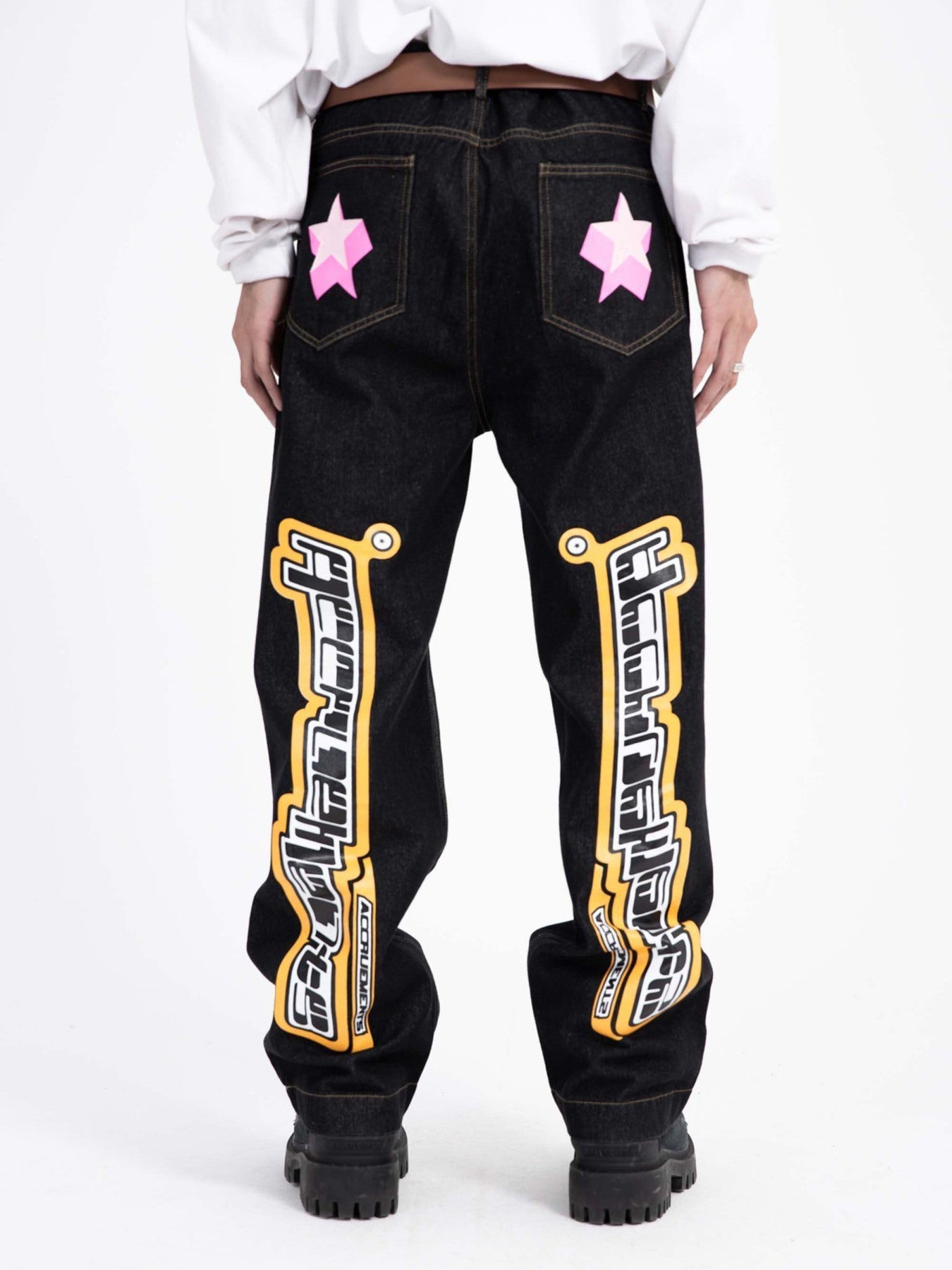 Star Letter Print Jeans - 1594