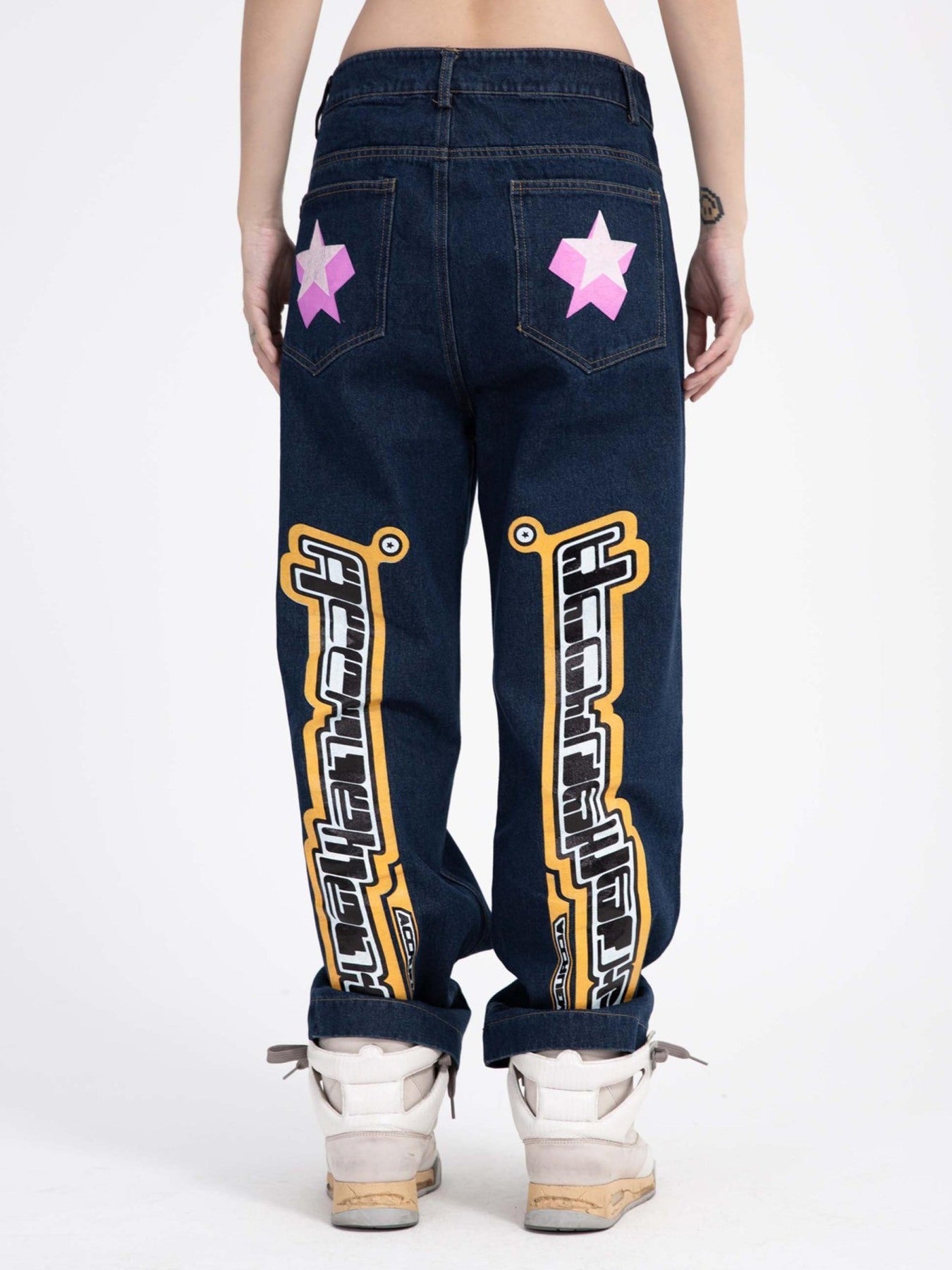 Star Letter Print Jeans - 1594