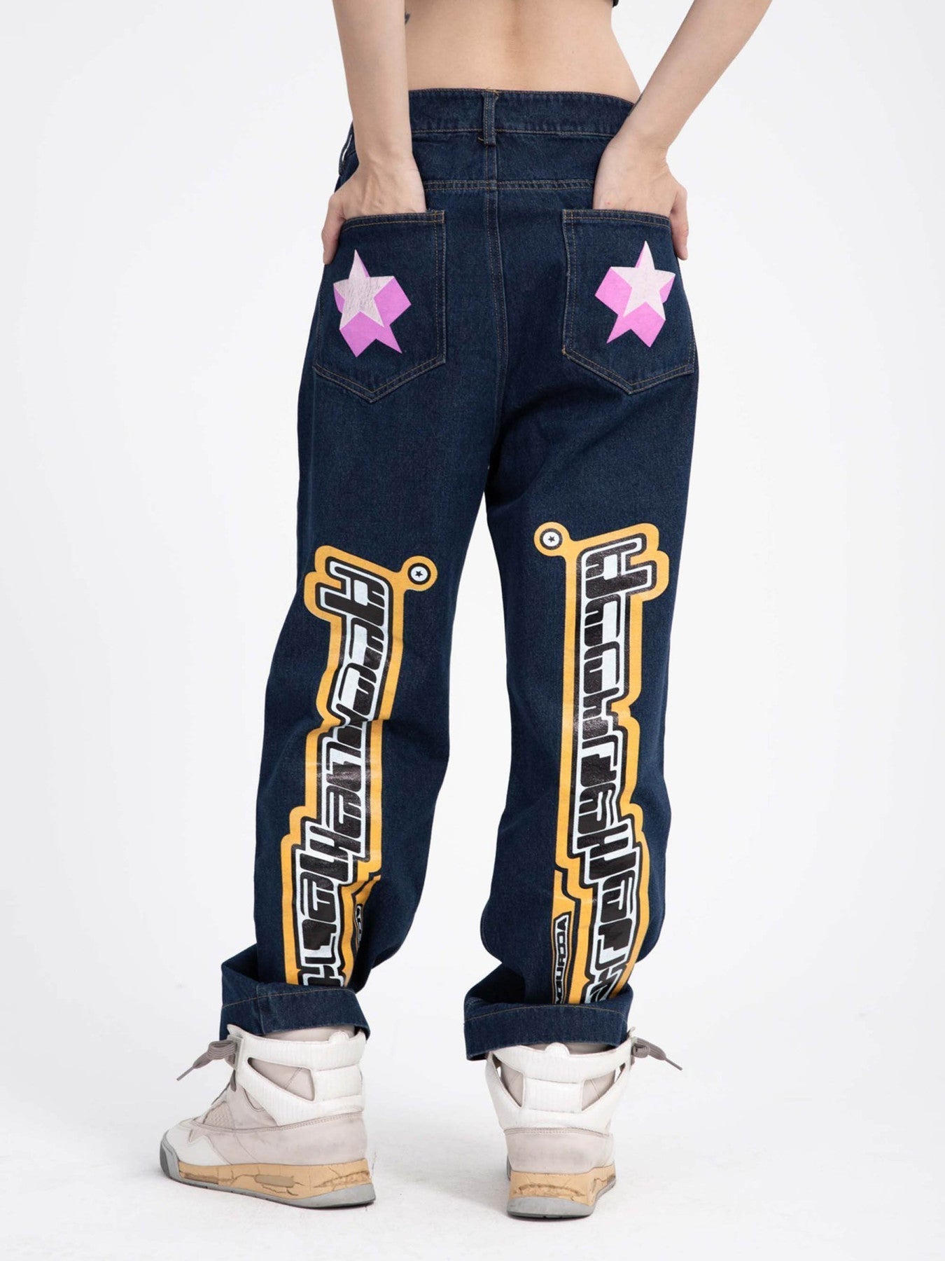 Star Letter Print Jeans - 1594