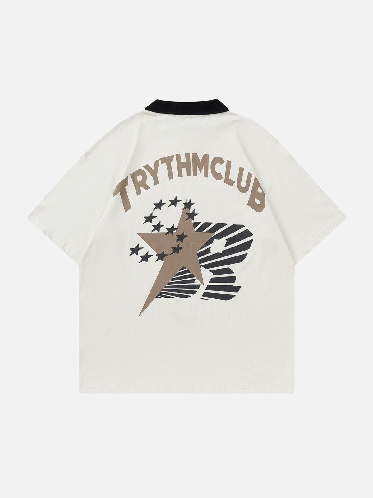 T-shirt à col polo imprimé lettres étoiles 